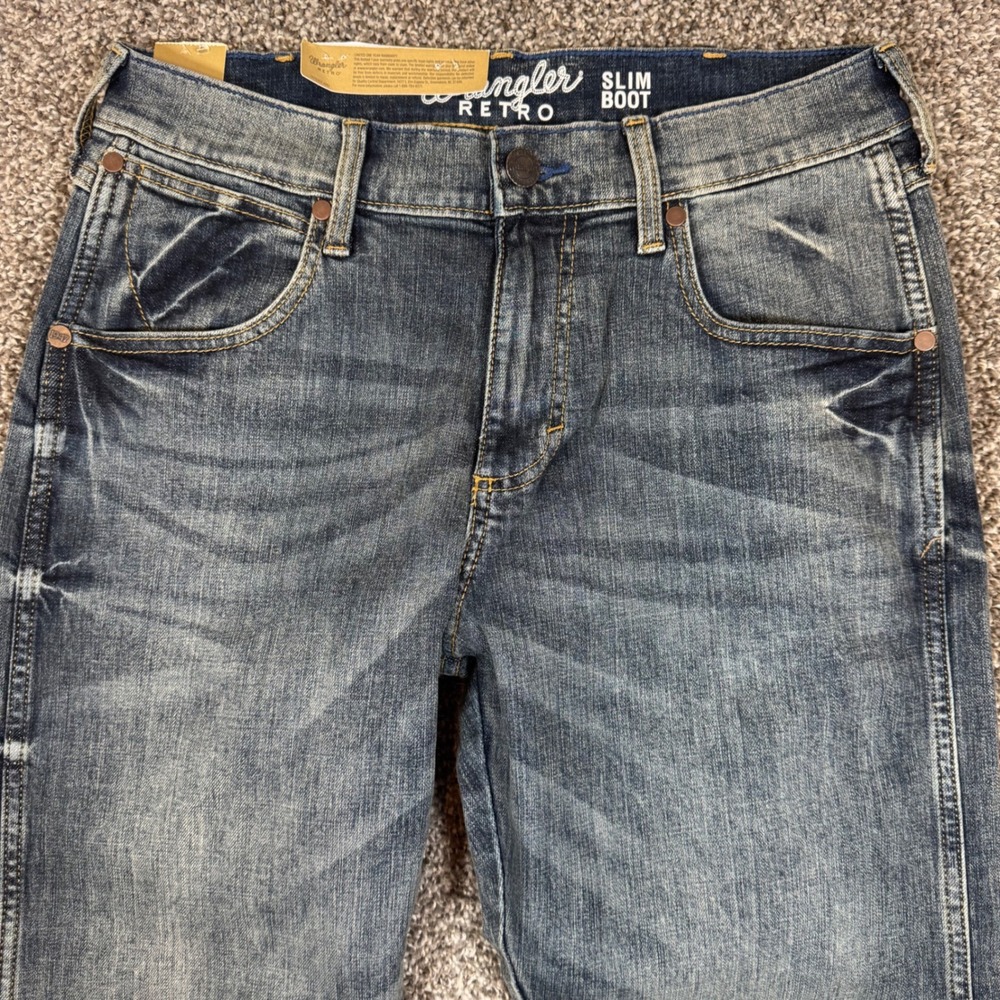 Wrangler Retro Slim Boot Mens Jeans 29x34 Medium Wash Stretch 1077MWZGL